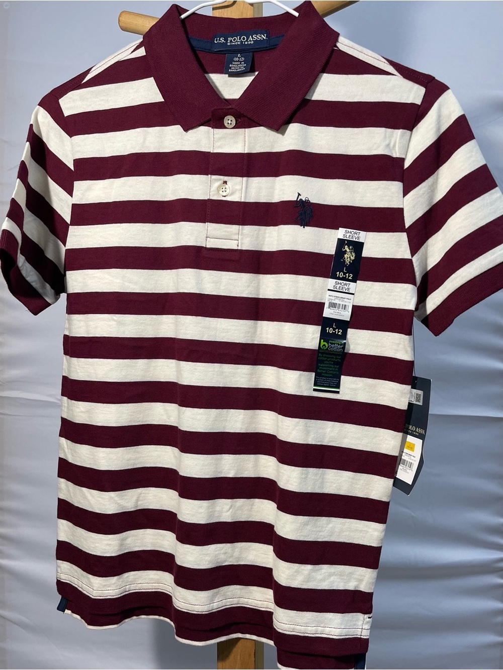 U.S. Polo Assn. Boys' Striped Polo - Burgundy & Cream NWT Size L 10-12